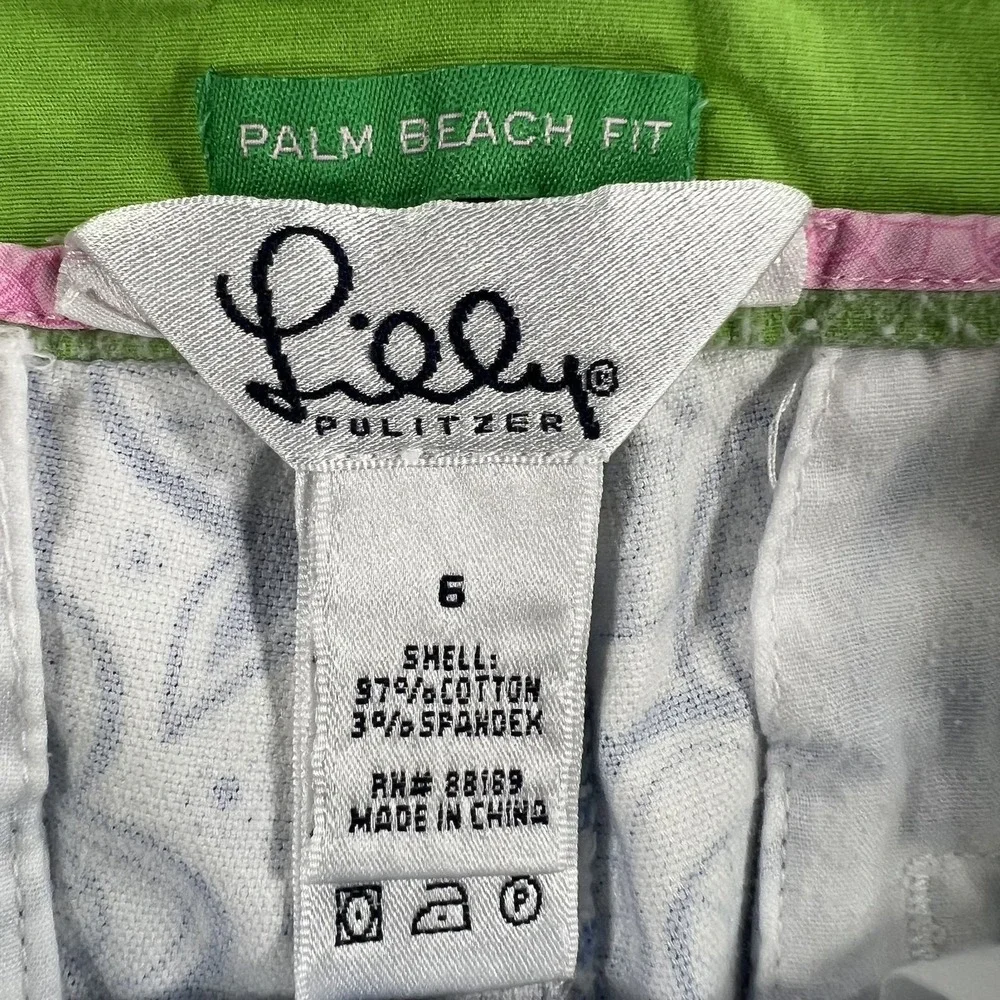 Lilly Pulitzer Shorts Womens 6 White Blue Floral Palm Beach Fit Stretch Cotton